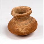 Pre-Columbian pot, 14th-15th century AD.  A ceramic vessel with flared mouth and flat rim. Short