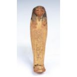 Egyptian Painted New Kingdom Shabti, C. 1200 BC.  A well detailed shabti with painted details