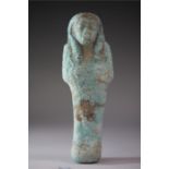 Egyptian Light Faience Shabti, Third Intermediate Period, C. 1070 - 718 BC. A light blue glazed
