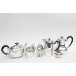 An EPNS tea/coffee service with additional EPBM sugar scuttle and a calibri lighter (7)