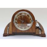 A 1930s Art Deco walnut and chrome bracket clock (key)