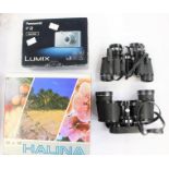 A Panasonic, Lumix, Halina binoculars, boxed,