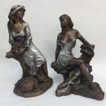 Two modern bronzed figures of ladies in different poses