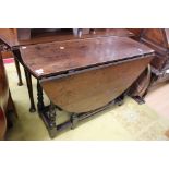A late 17th Century oak Gateleg table, joined, single drawer, turned supports, 72cm high,