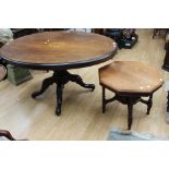 A Victorian walnut and marquetry inlaid tilt top loo table and an Edwardian mahogany octagonal two
