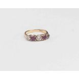 18ct yellow gold ruby and diamond five stone ring a/f, ring size L, total gross weight approx 3.