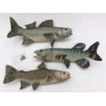 Colin Andrew, a set of three studio stone ware models of freshwater fish,