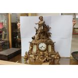 A late 19th Century Spelter mantel clock. Cast depicts a soldier. French movement.