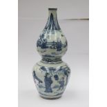 A Chinese blue and white double gourd vase with figure scenes, provincial 18th Century,