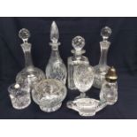 A collection of glass ware to include four decanters