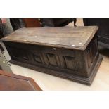 An oak chest, incorporating 16th Century elements,