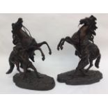After Guillaume Coustou (French, 1677-1746), a pair of bronze Marley horses, late 19th Century,