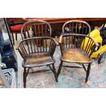 A pair of 19th Century Windsor chairs, ash frames and elm seats,