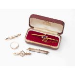 A collection of four 9ct gold brooches comprising Victorian and Edwardian, various,