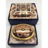 Royal Crown Derby 1128 pattern oval box and cover and rectangular box and cover, boxed,