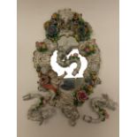 Sitzendorf wall mirror, having three candle holders,