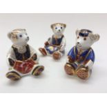 Royal Crown Derby Teddy bear figures: School boy, silver, and School girl,