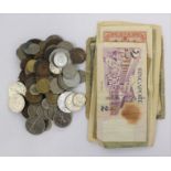 A bag of German coins including banknotes etc