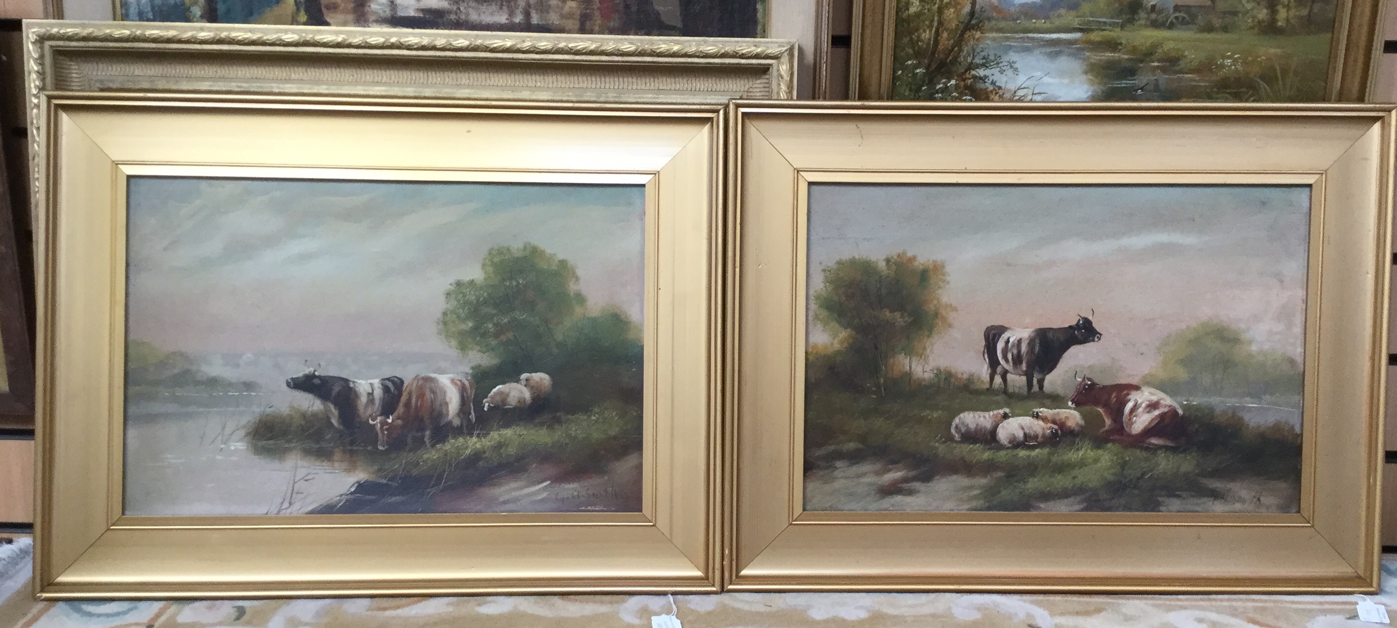 Pair of oil paintings of cows by G? Smith