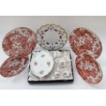 Royal Crown Derby 'Royal Antoinette' plate (seconds) with four 'Red Aves' plates (seconds) and