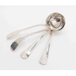 Four silver sauce ladles,