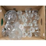 Cut glass decanter, bowl and vases,