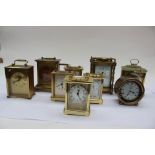 A quantity of eight carriage clocks, mostly late 20th Century,