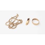 Nine carat carat gold items to include a heart link chain,