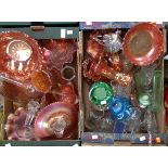 Two boxes of Carnival glass dishes, bowls,