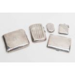 A collection of silver vesta cases, along with card cases,