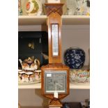 An Art Deco, walnut and marquetry, barometer and thermometer, by J Smith & Sons,