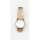 Gentleman's 9ct gold Omega round faced wrist watch with an Omega gold plated expandable strap a/f,