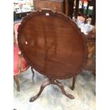 Reproduction pie crust tilt top mahogany tripod table with bird cage mechanism