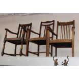 Three Edwardian oak carver chairs,