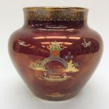 A Carlton Ware 'Rouge Royale' squat vase with Oriental paintings