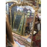 Early Victorian carved giltwood over mantle mirror, carved ribbon work pediment, 170cm high,