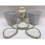 A 1920s fan shaped, Burleigh Ware, sandwich plate and six matching side plates,