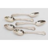 A set of five George III fiddle thread and shell pattern silver, teaspoons, London, 1817,