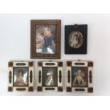 A collection of five miniature paintings, one Venetian lady painted on ivory,