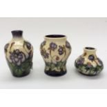 Three Moorcroft small vases, all in the Hepatica pattern, all designed by Emma Bossons,