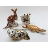 Royal Crown Derby paperweights, Australian Collection, Kangaroo, Duck-Billed Platypus,