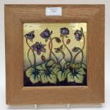 A Moorcroft framed plaque, Hepatica pattern, measuring approx 5.