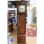 A George V oak cased longcase clock, silvered dial, triple weighted movement,