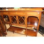 A late Victorian walnut and marquetry inlaid chiffonier, with two central glazed doors, 102cm high,