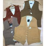 Four men's waistcoats in 100% wool/doeskin 1950s, in beige, with pearl buttons, pale mustard one,