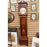 A 20th century inlaid casing, 3/4 height longcase clock, pendulums and weights,