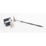 Modern silver candle snuffer with ebony handle Birmingham 1998 and silver bottle stopper Birmingham