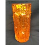 A Whitefriars tangerine bark effect cylinder vase designed by Geoffrey Baxter,