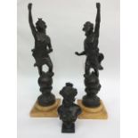 A pair of bronzed spelter figures and a bust (3)