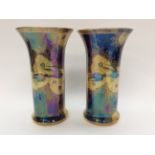 A pair of Carlton ware lustre vase, birds and clouds, flared cylindrical form, 25 cm high approx,